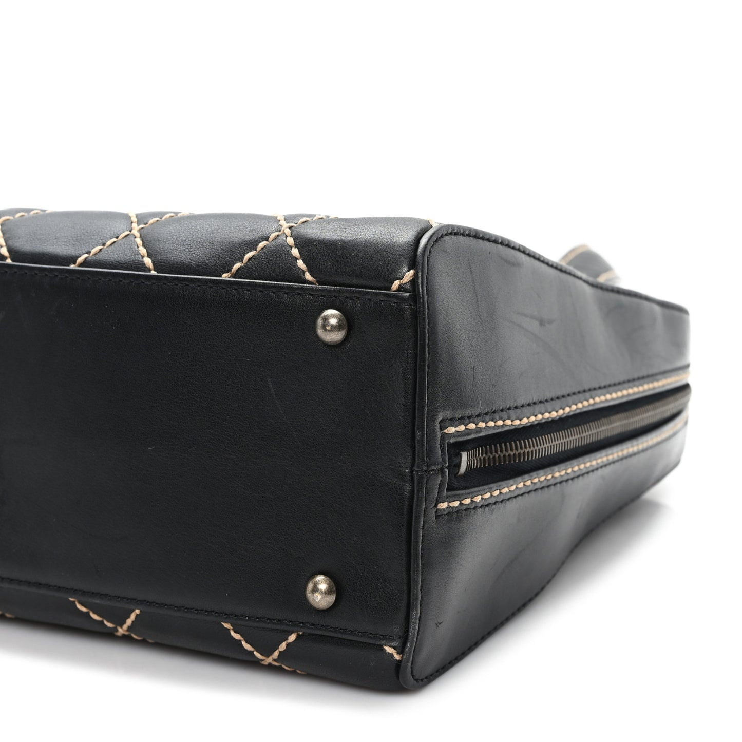 Calfskin Wild Stitch Vertical Top Handle Bag Black