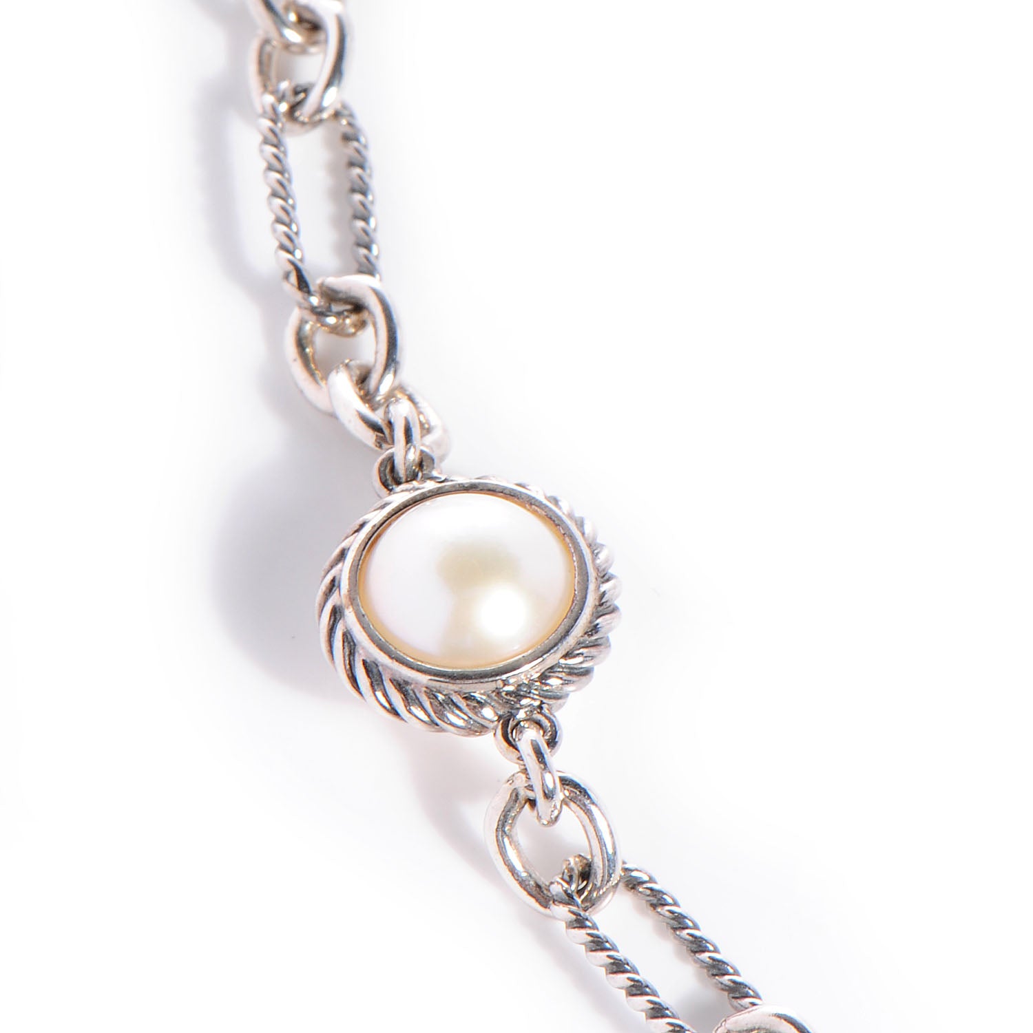 David Yurman Sterling Silver Pearl Cable Wrap Chain Necklace 6 of 7