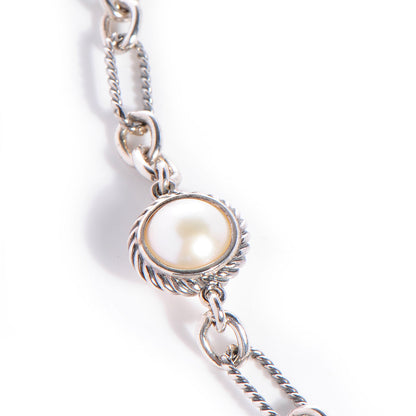 David Yurman Sterling Silver Pearl Cable Wrap Chain Necklace 6 of 7