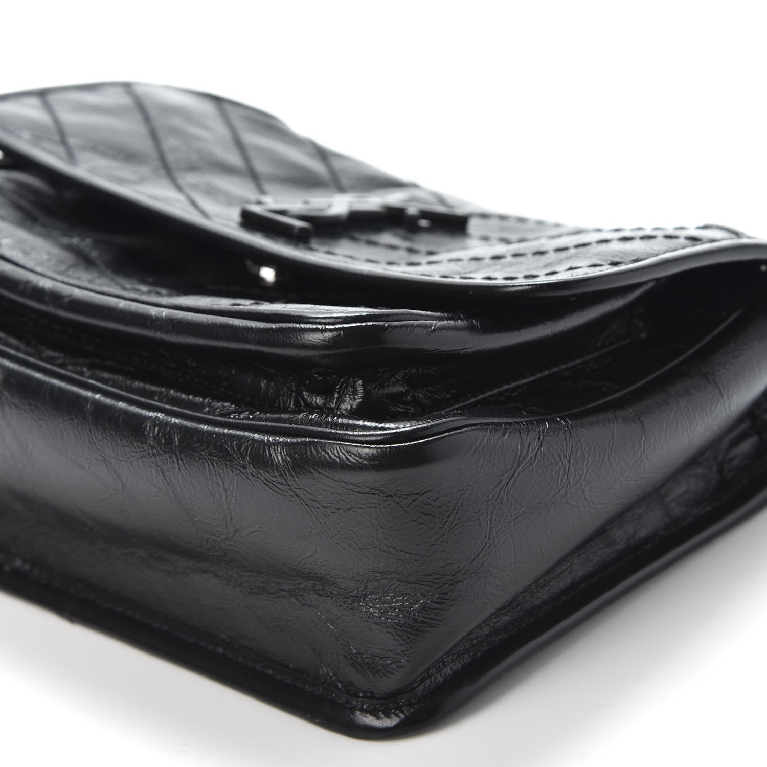 Saint Laurent Crinkled Calfskin Matelasse Monogram Baby Niki Chain Satchel Black 6 of 10
