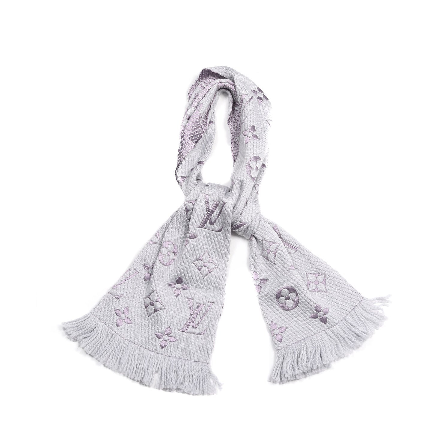 Wool Silk Logomania Scarf Pearl Grey