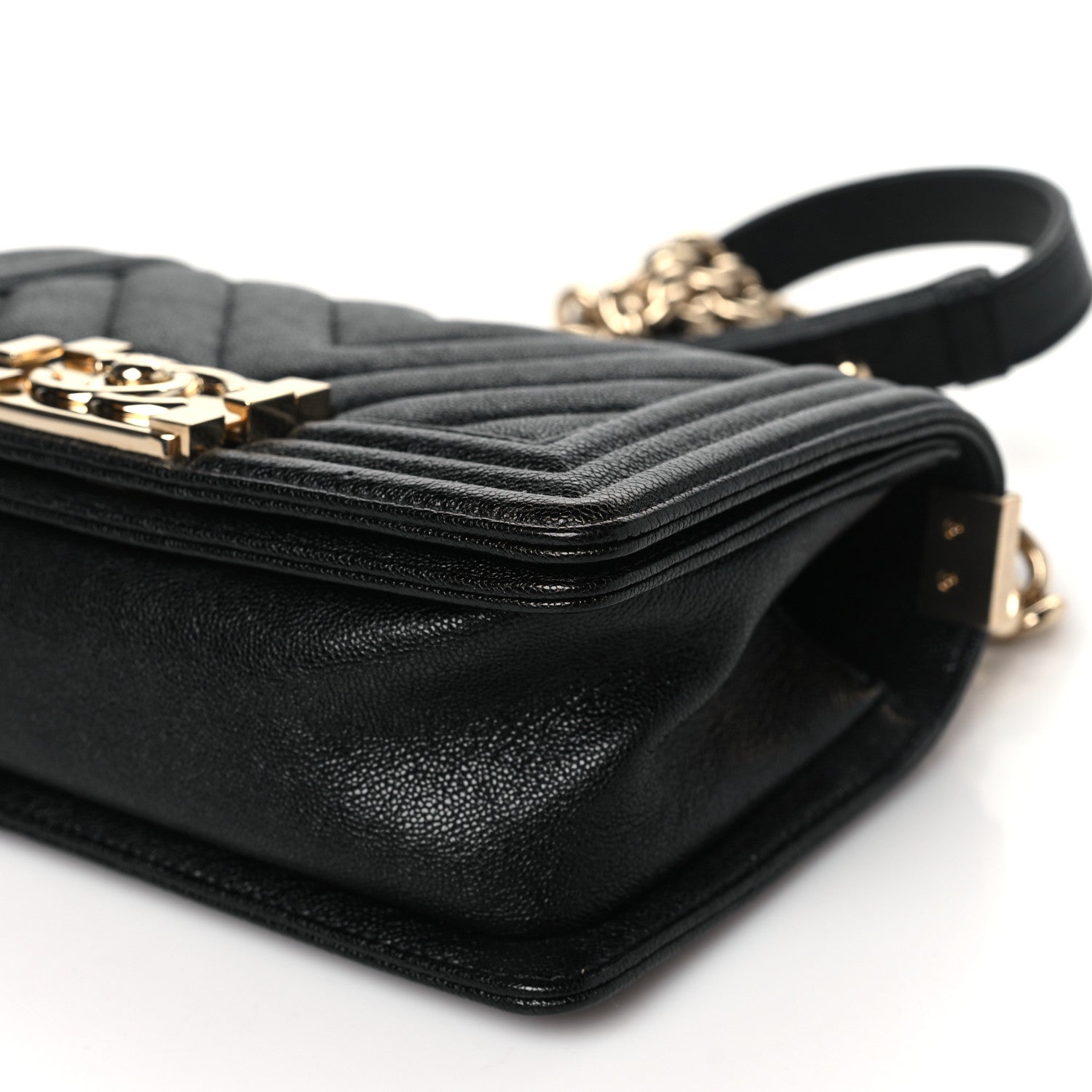Chanel Iridescent Caviar Chevron Quilted Small Boy Flap Black 10 of 11