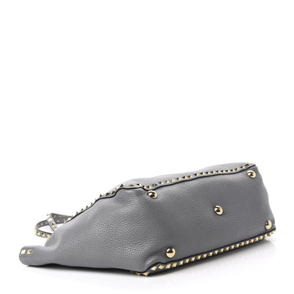 Valentino Garavani Pebbled Calfskin Medium Rockstud Tote Grey 4 of 9