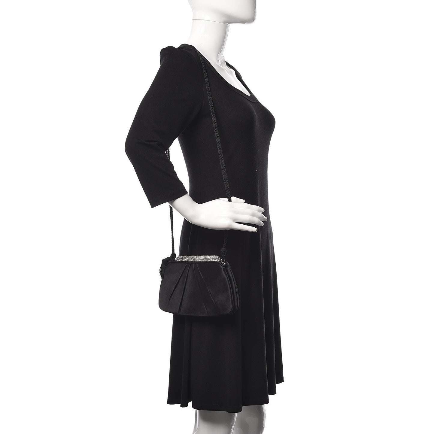 Satin Crystal Evening Bag Black