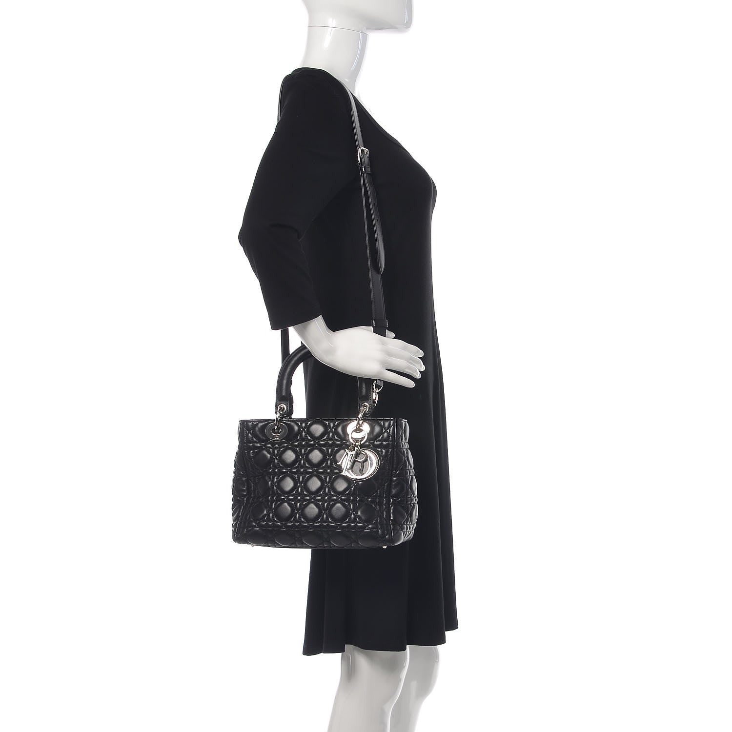 Christian Dior Lambskin Cannage Medium Lady Dior Black 2 of 11