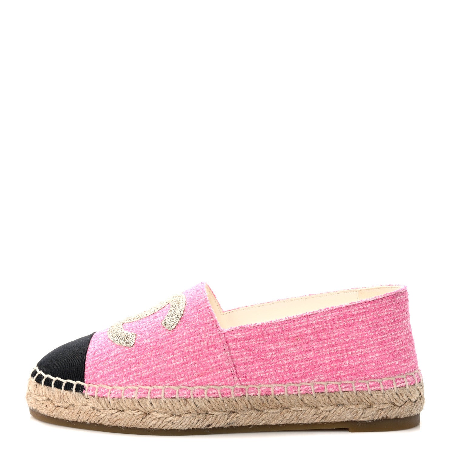 Chanel Tweed Grosgrain CC Espadrilles 36 Pink Ivory Gold Black 1 of 9