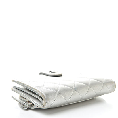Chanel Metallic Lambskin Quilted Zipped Pocket Wallet Silver 4 of 21