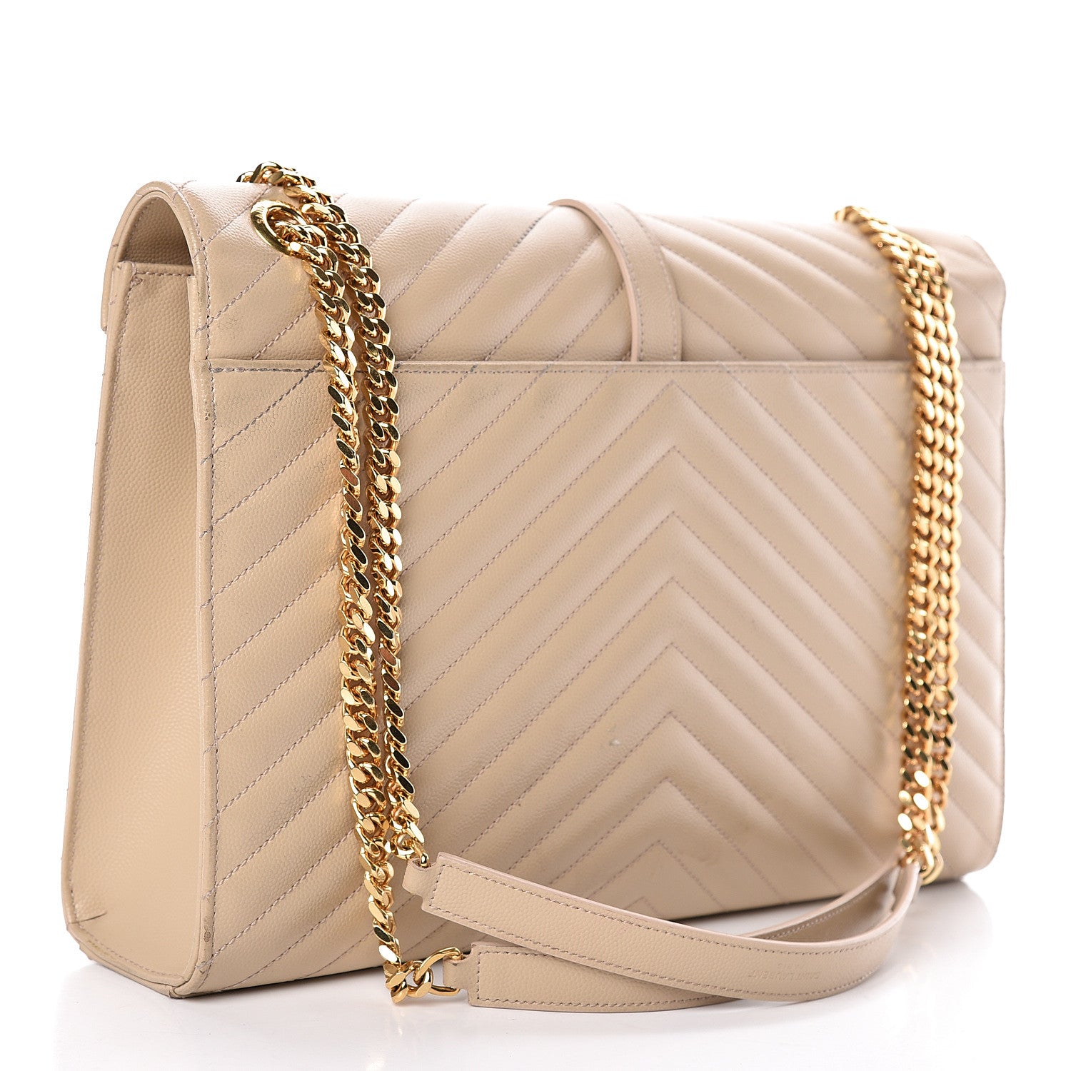 Saint Laurent Grain De Poudre Matelasse Chevron Large Monogram Satchel Dark Beige 3 of 11