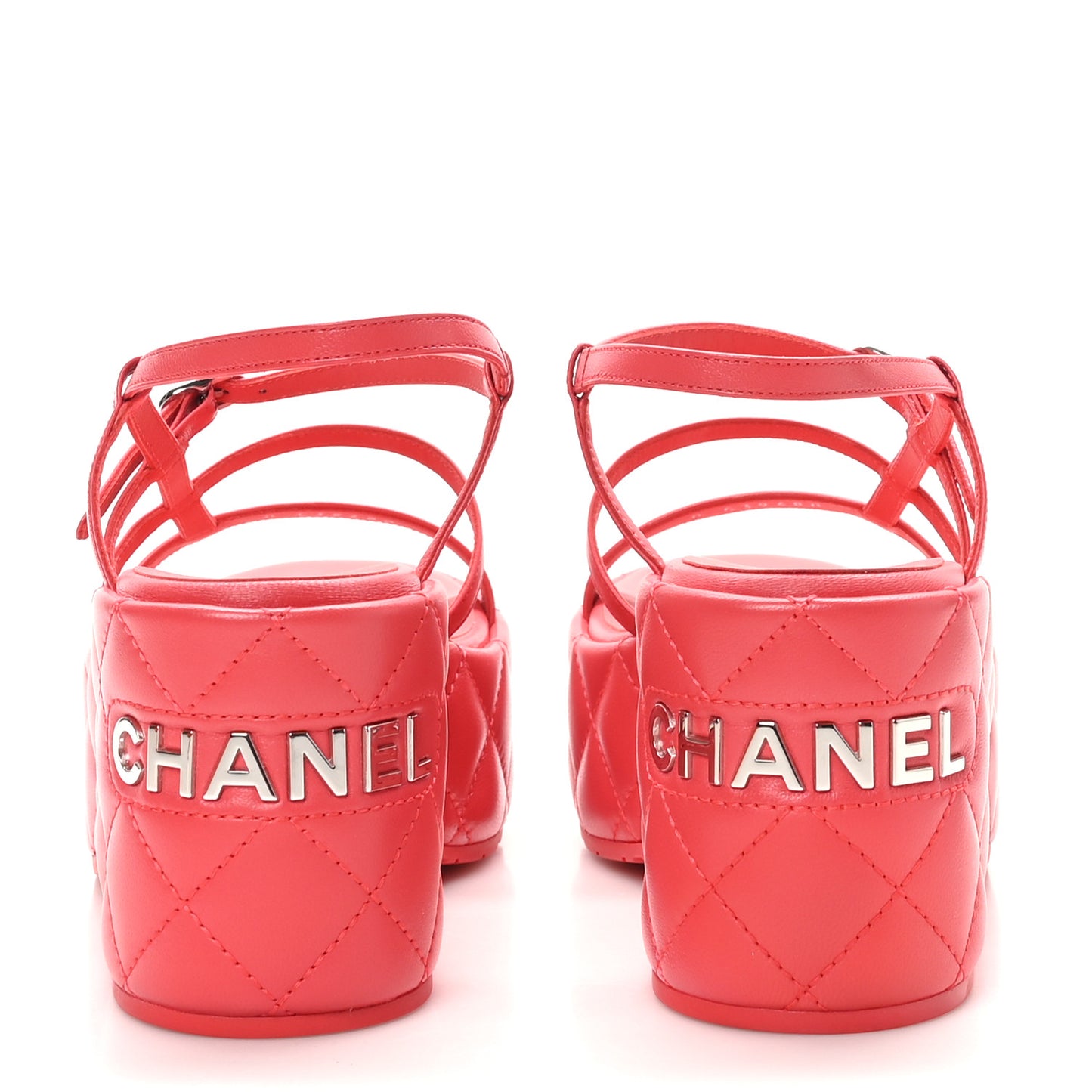 Calfskin Quilted Wedge Logo Sandals 37 Red