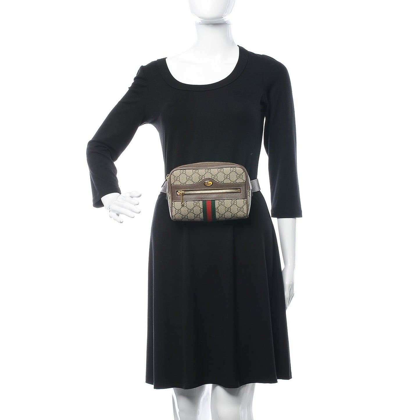 GG Supreme Monogram Web Small Ophidia Belt Bag 75 30 Dark Brown