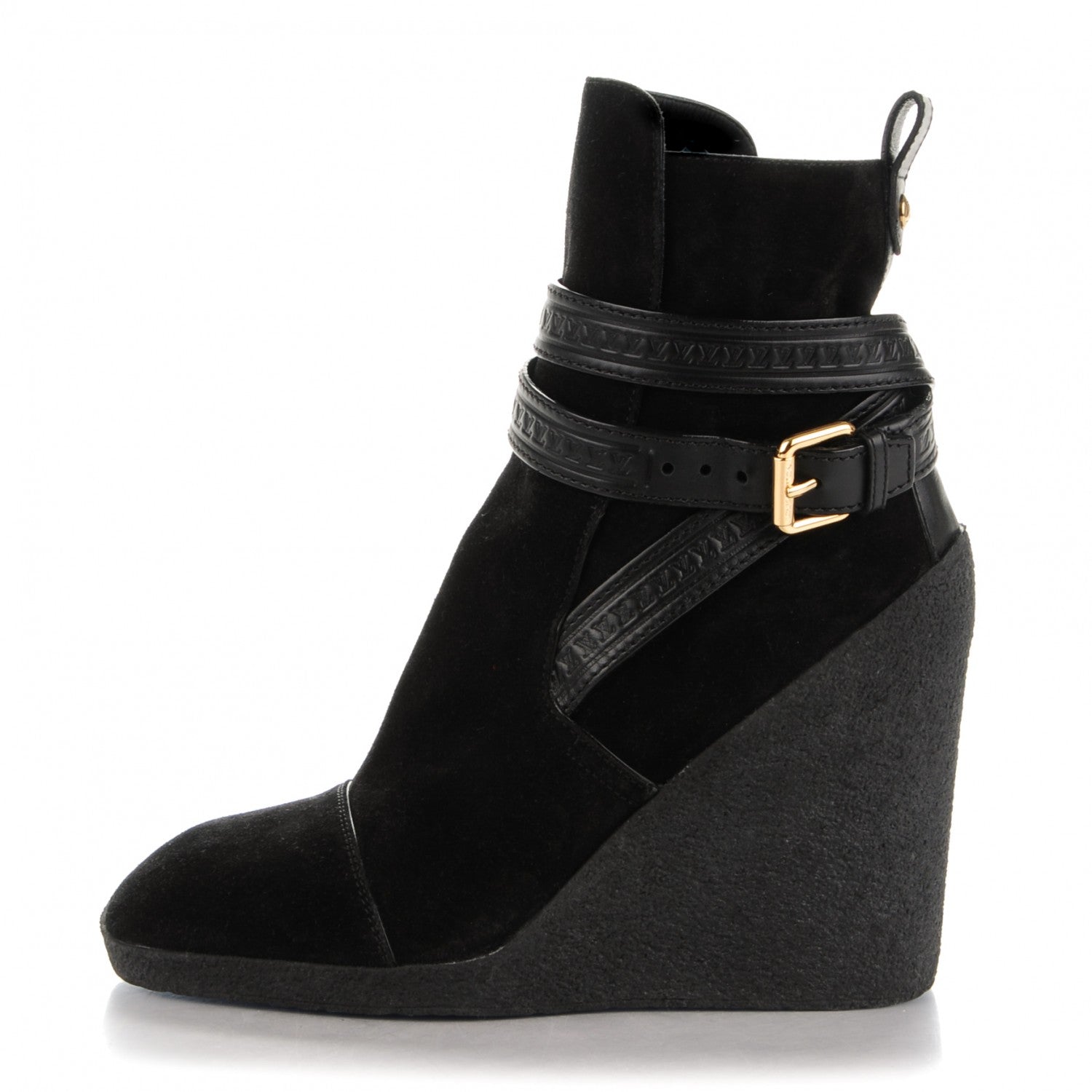 Louis Vuitton Suede Calfskin Crossroads Wedge Ankle Boots 37.5 Black 1 of 7