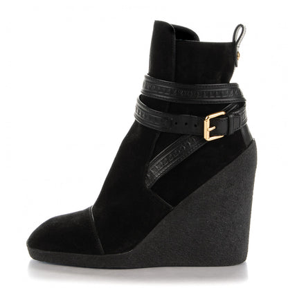 Louis Vuitton Suede Calfskin Crossroads Wedge Ankle Boots 37.5 Black 1 of 7