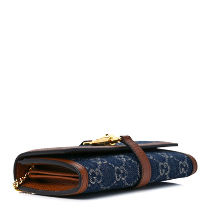 Gucci New Denim GG Monogram Jackie 1961 Chain Wallet Blue Tea Cuir 4 of 11