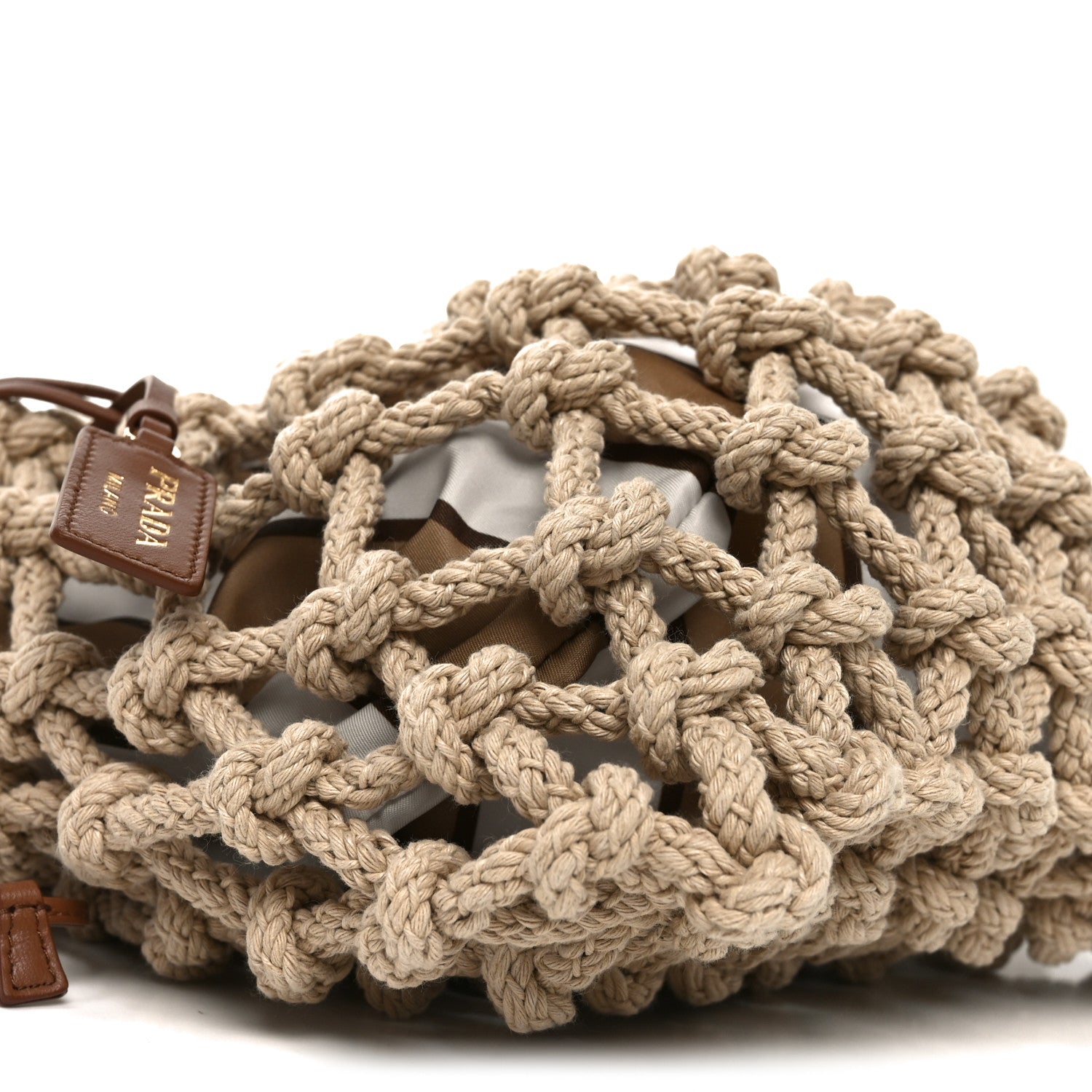 Prada Cotton Macrame Noue Medium Bag Cord Camel Beige 8 of 9