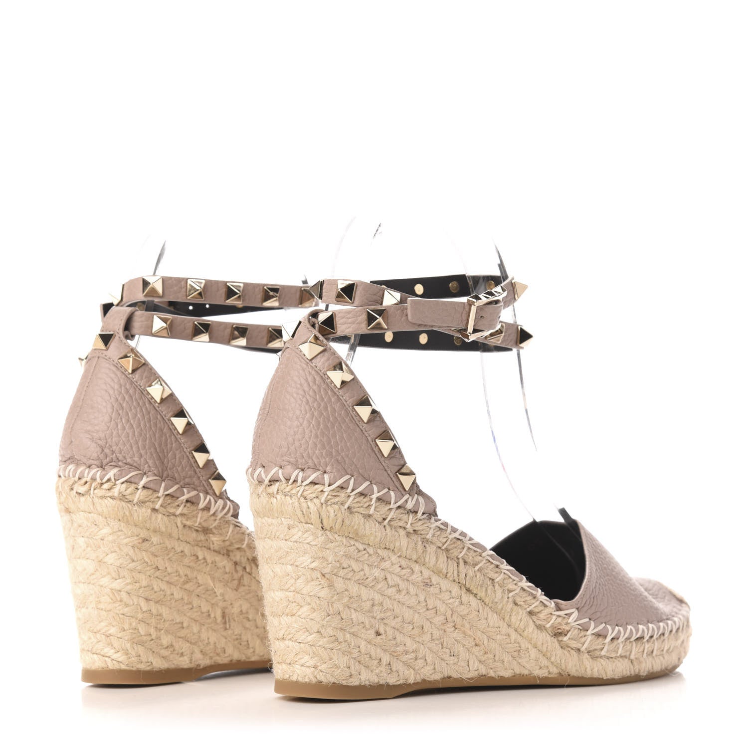 Valentino Garavani Grained Calfskin Rockstud Ankle Wrap Espadrille 15/85mm Wedges 36 Poudre Natural 4 of 7
