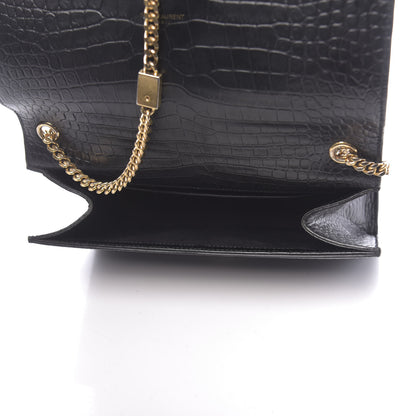 Saint Laurent Calfskin Crocodile Embossed Medium Classic Monogram Kate Tassel Satchel Black 5 of 9