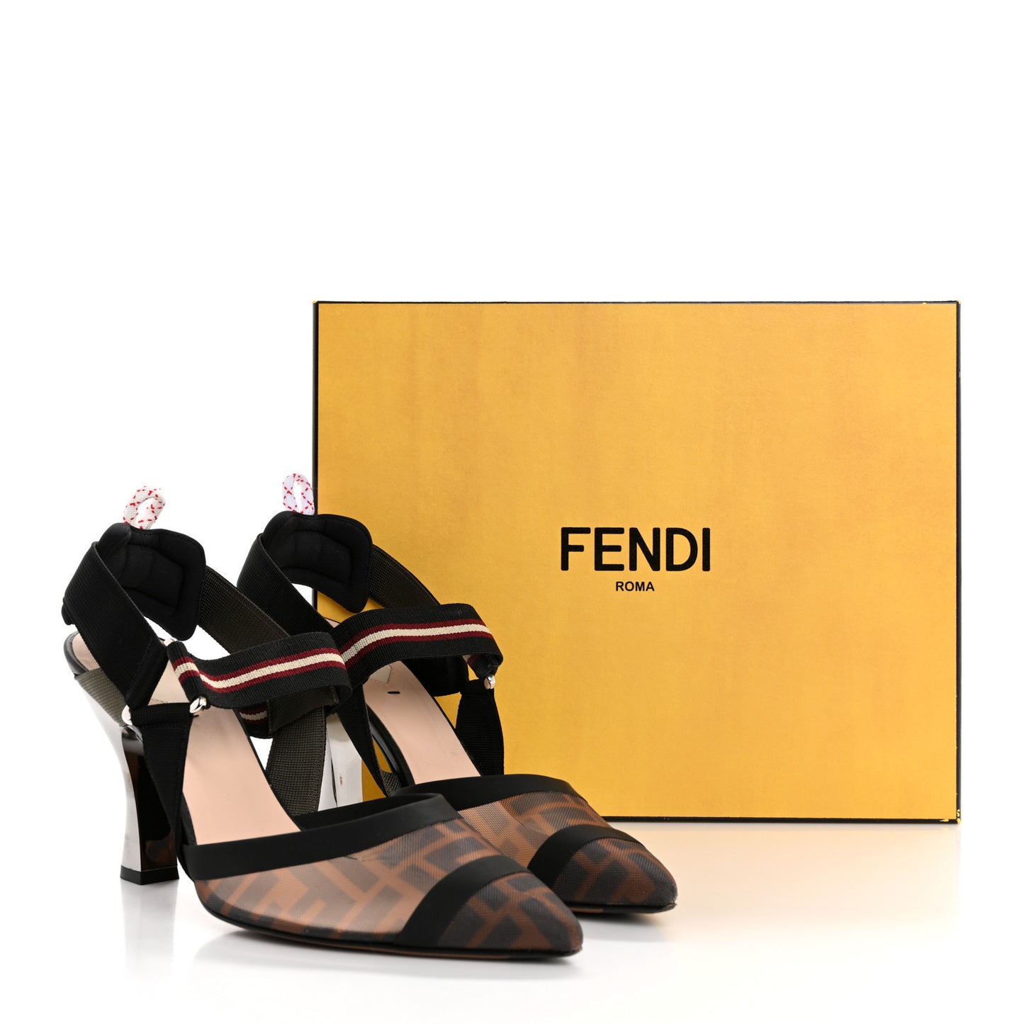 Technical Mesh FF Colibri 85mm Slingback Pumps 40 Tobacco Moro Bordeaux Black Militare