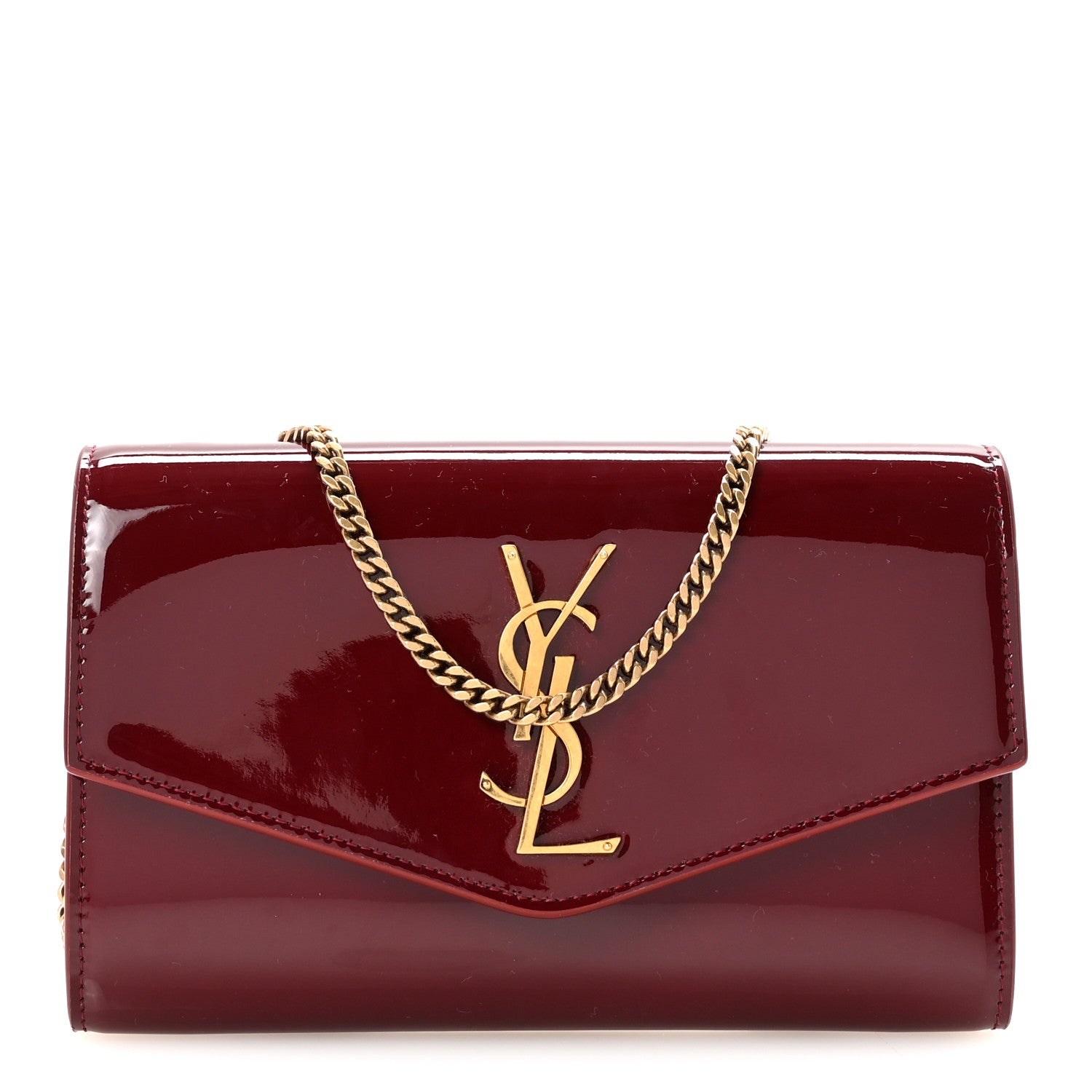 Saint Laurent Patent Uptown Chain Wallet Red Grenat 1 of 11