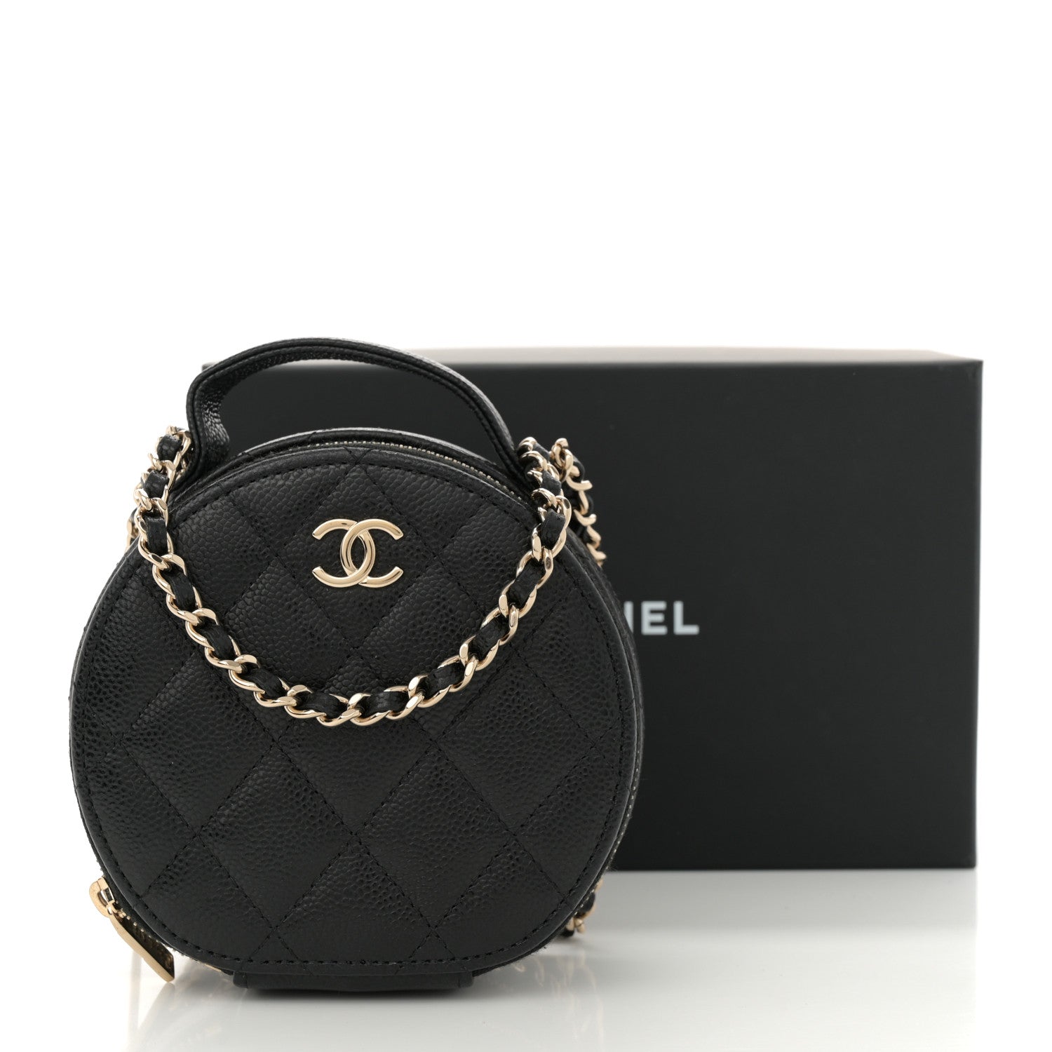 Chanel Caviar Quilted Round Handle With Care Vanity With Chain Black 10 of 10