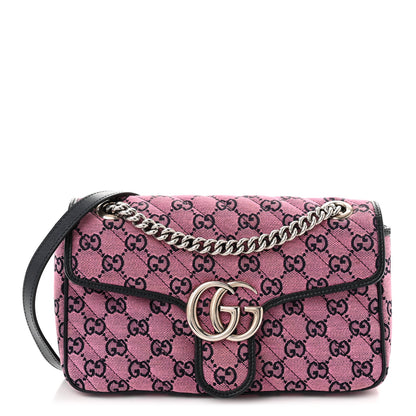 Gucci Monogram Multicolor Matelasse Diagonal Small GG Marmont Shoulder Bag Pink Blue 1 of 10