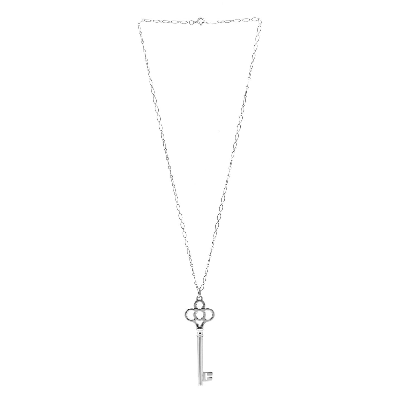 Sterling Silver Large Crown Key Pendant Link Necklace