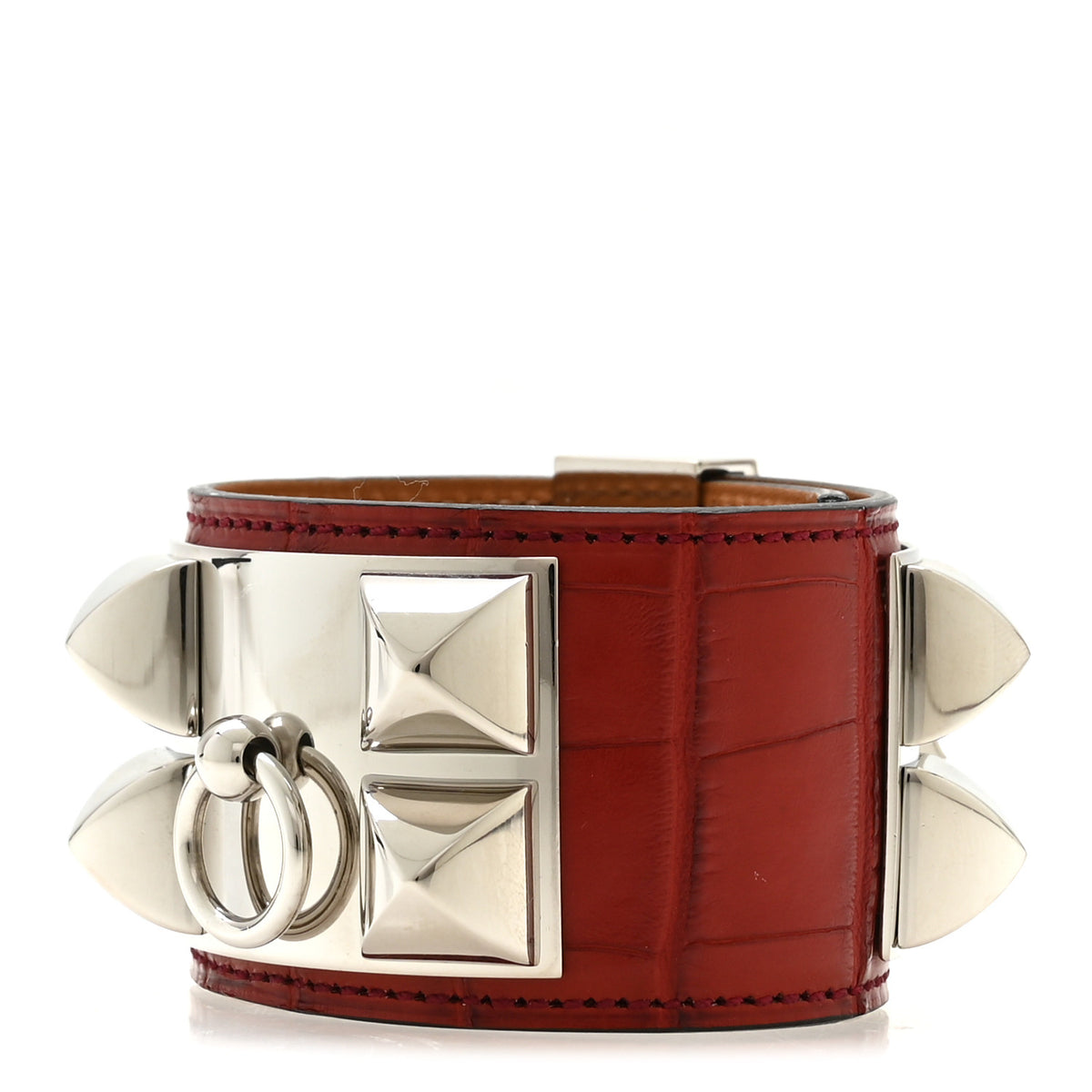 Hermes Matte Alligator Collier De Chien CDC Bracelet S Rouge H 1 of 5