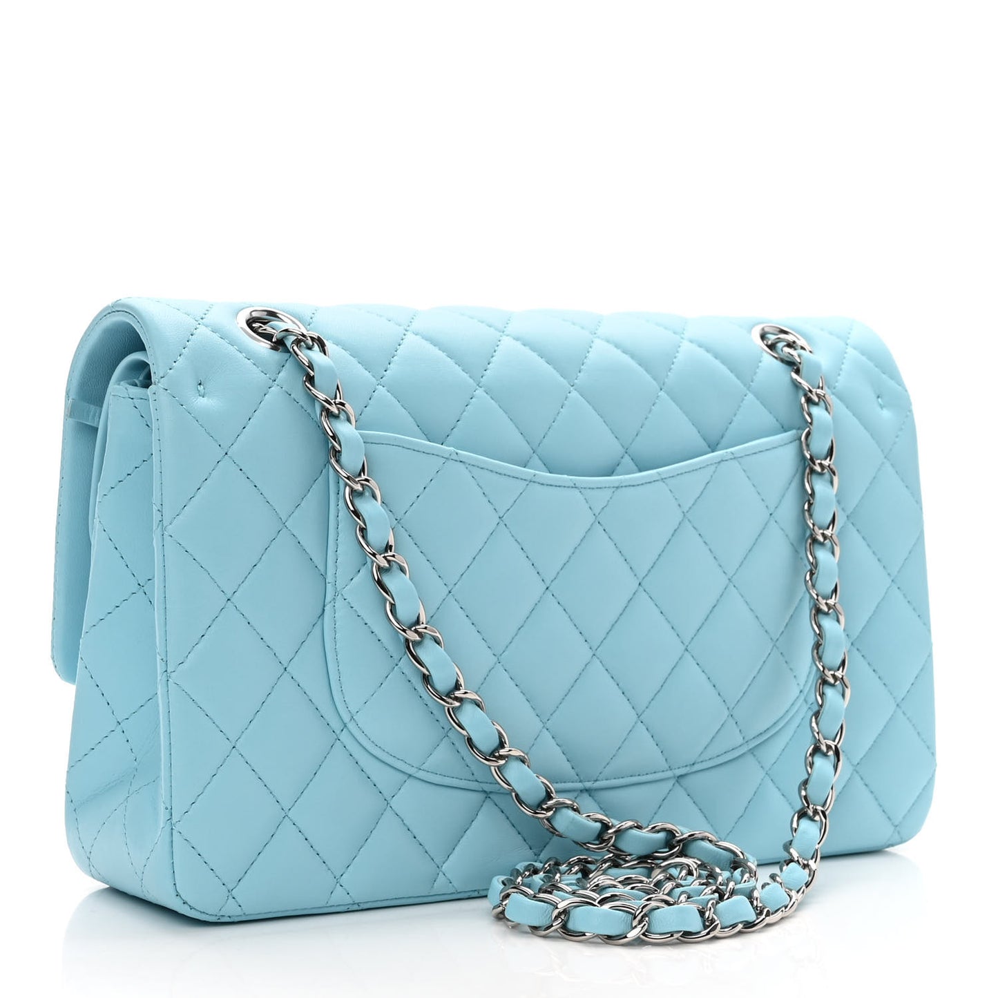 Lambskin Quilted Medium Double Flap Neon Blue