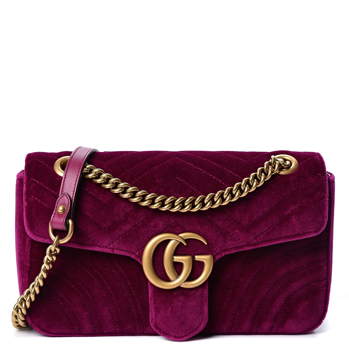 Velvet Matelasse Small GG Marmont Shoulder Bag Fuchsia Violet Cyclamen