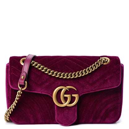 Gucci Velvet Matelasse Small GG Marmont Shoulder Bag Fuchsia Violet Cyclamen 1 of 9