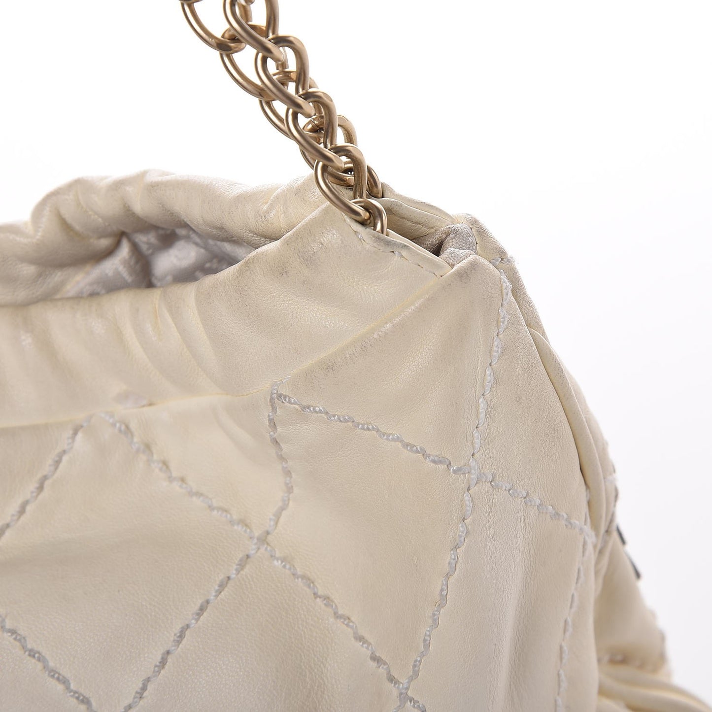 Lambskin Stitched Camellia Shoulder Bag White