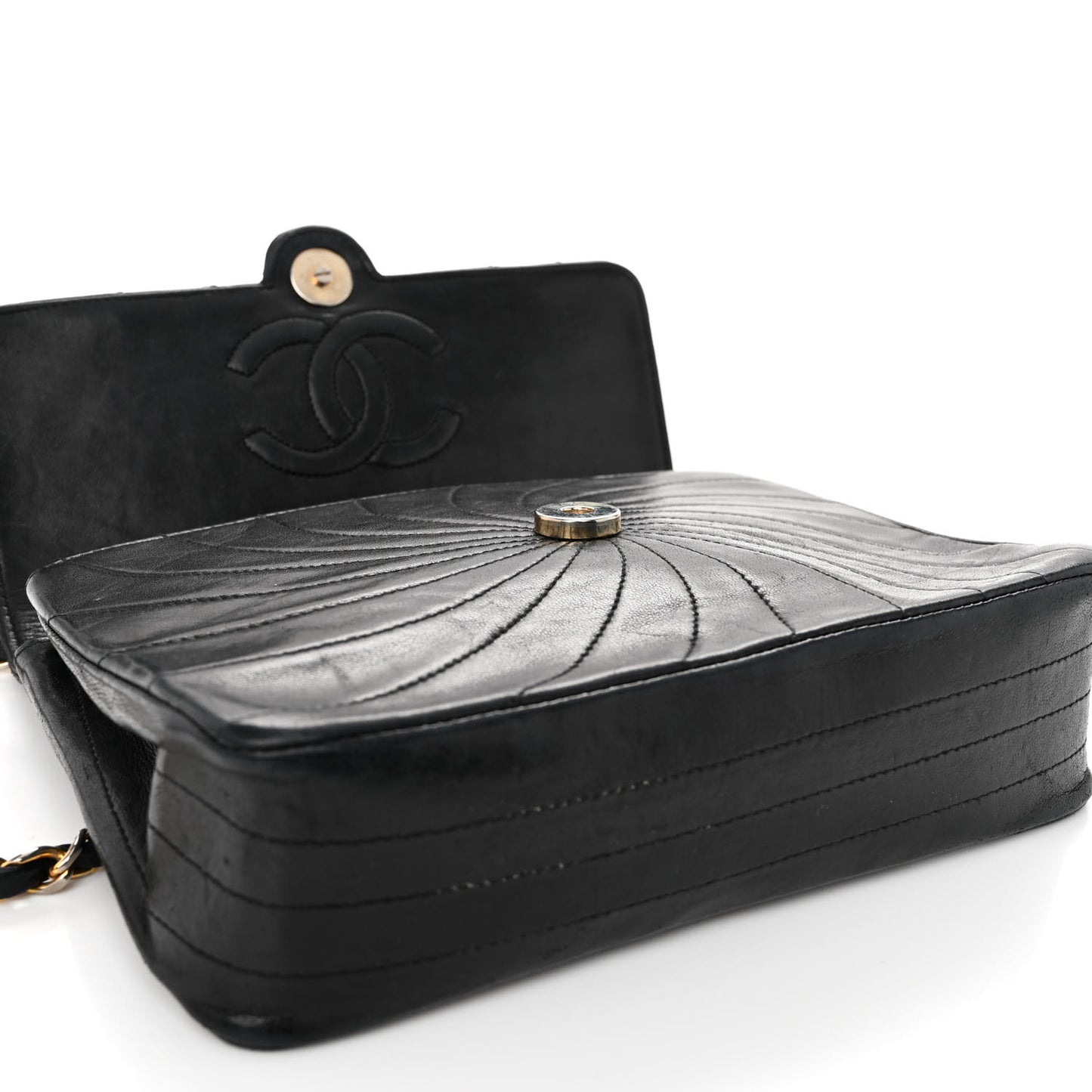 Lambskin Stitched Single Flap Black