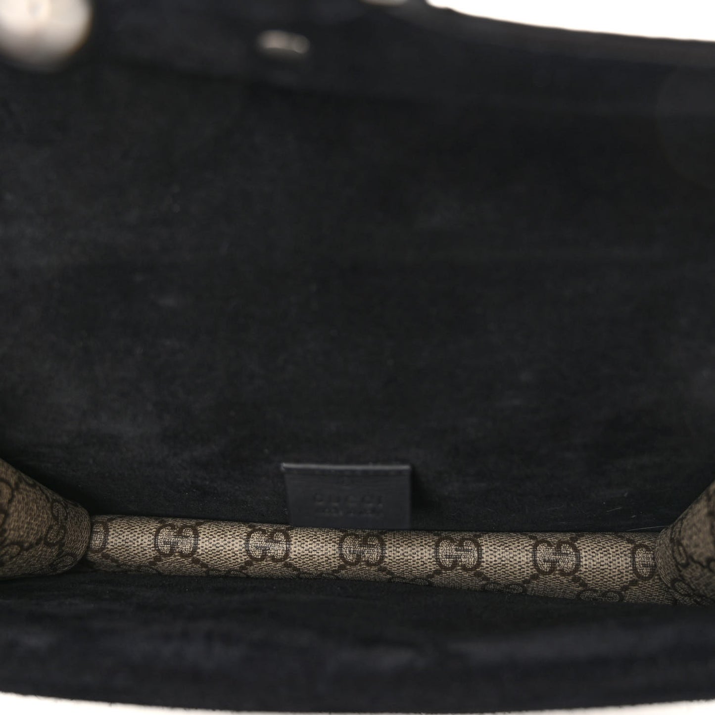 GG Supreme Monogram Suede Crystal Small Dionysus Shoulder Bag Beige Ebony Black