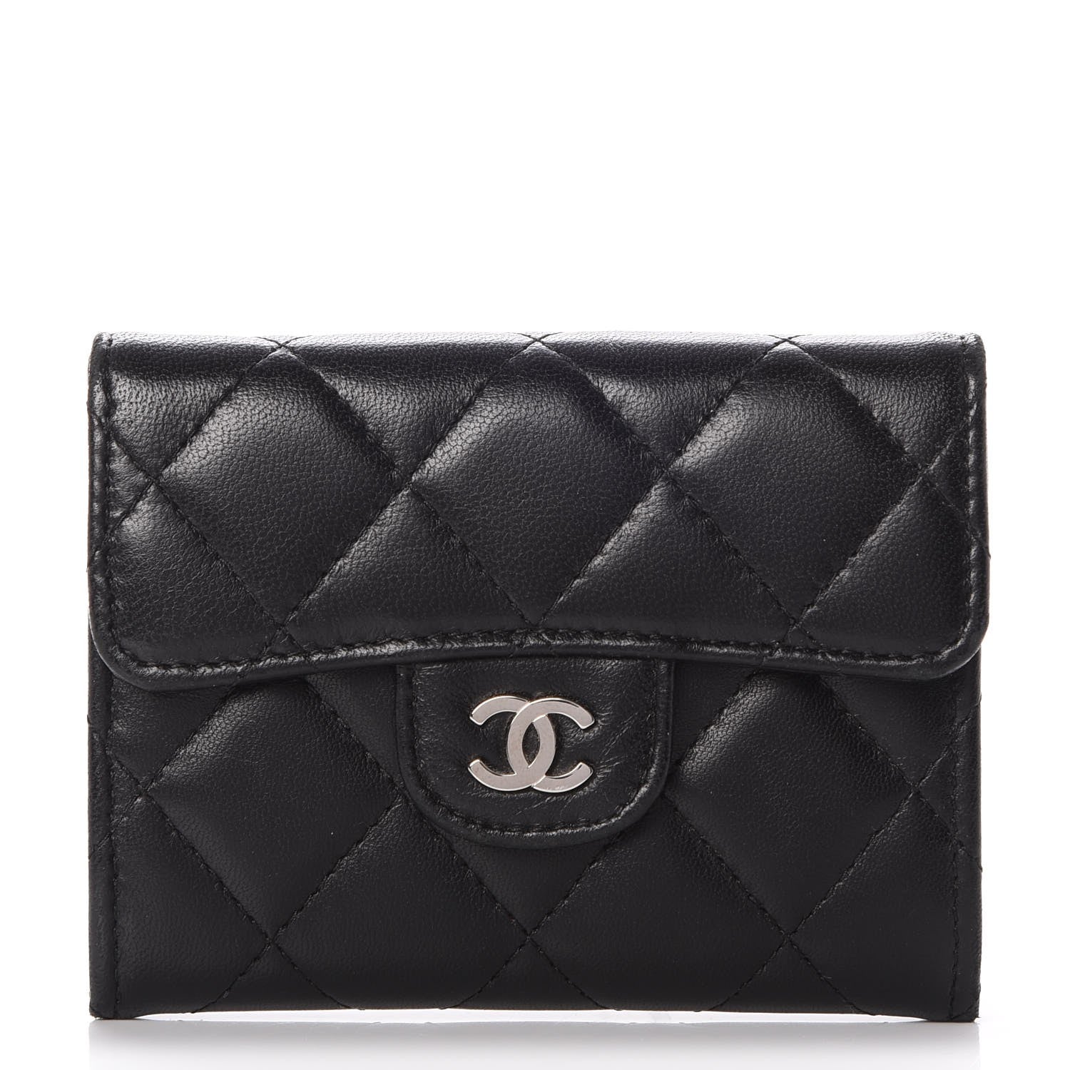 Chanel Lambskin Quilted Flap Card Holder Wallet Black 1 of 8