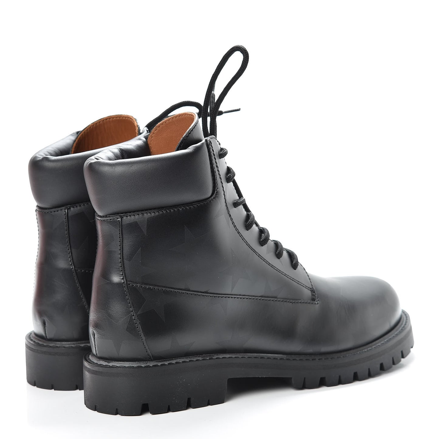 Calfskin Womens Donna Star Print Combat Boots 39.5 Black