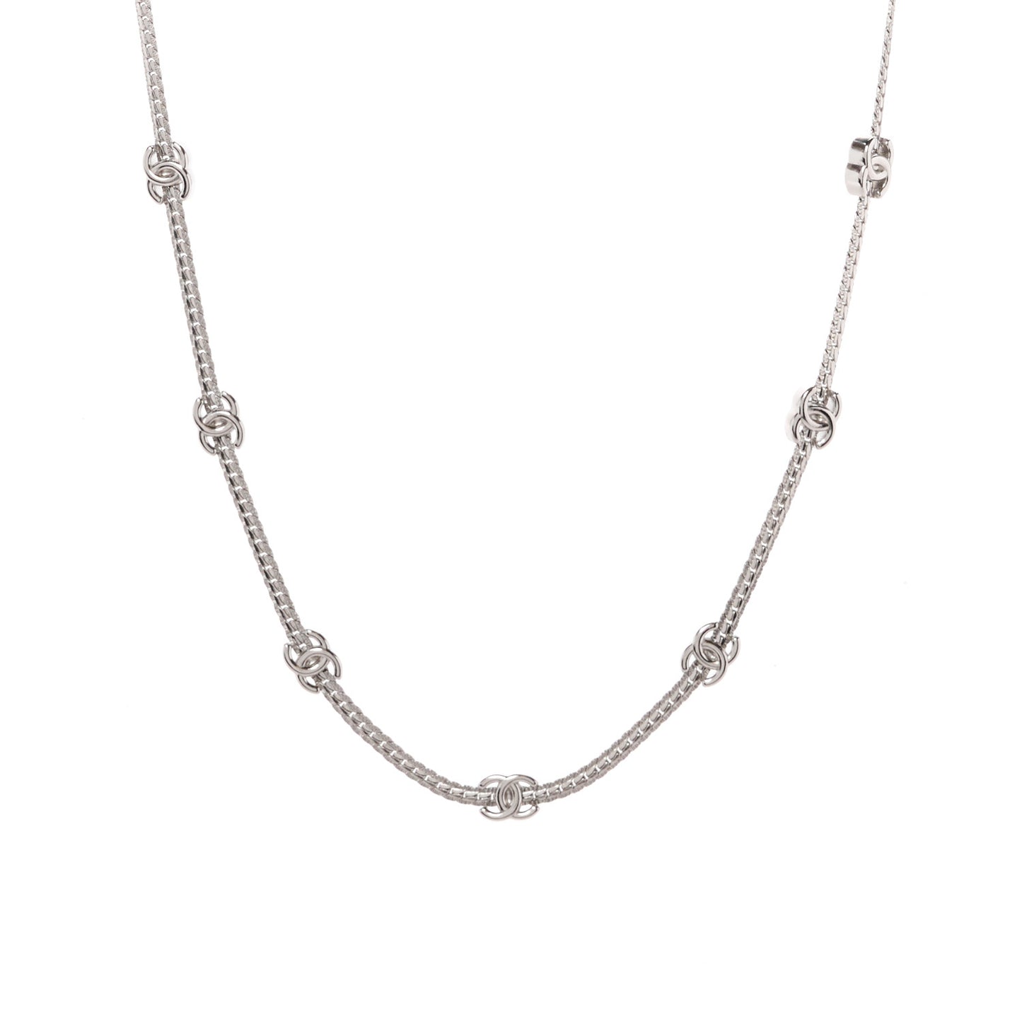 Metal CC Station Necklace Silver