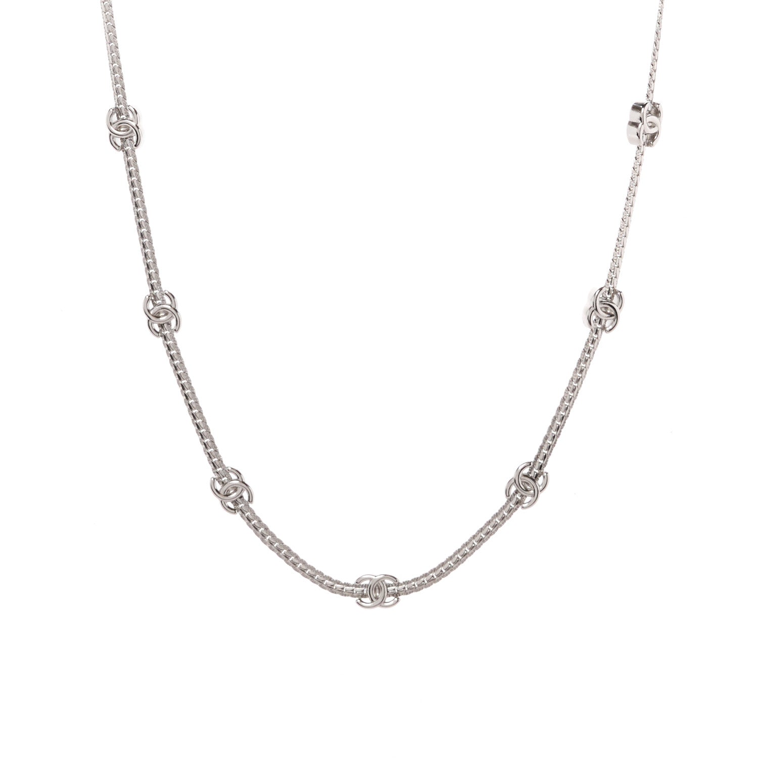 Chanel Metal CC Station Necklace Silver 1 of 4