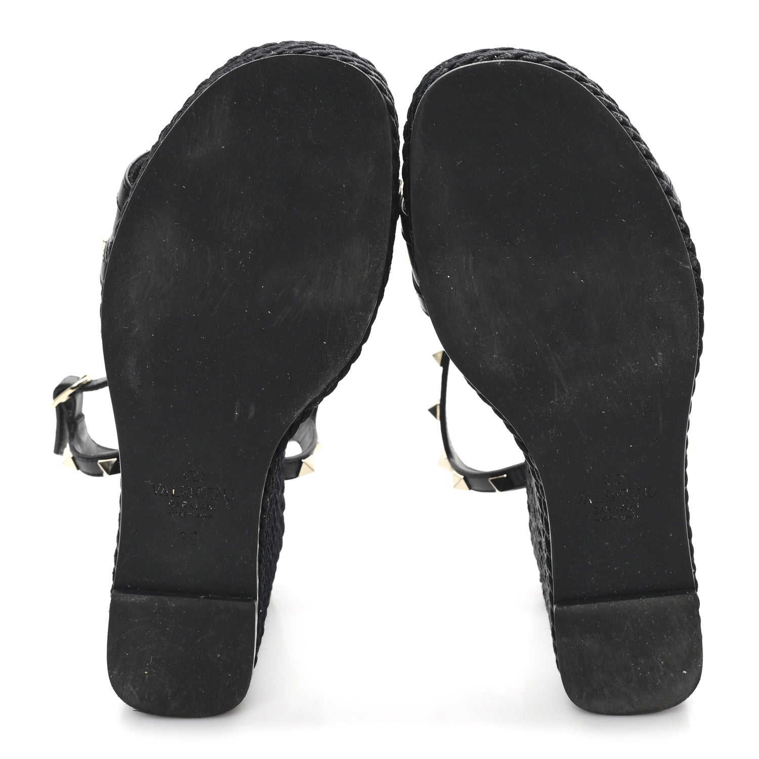 Valentino Garavani Calfskin Rockstud Ankle Strap Torchon Espadrille Caged 25/95mm Wedge Sandals 39 Black 6 of 9