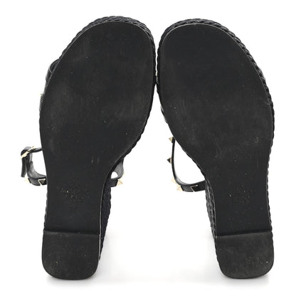 Valentino Garavani Calfskin Rockstud Ankle Strap Torchon Espadrille Caged 25/95mm Wedge Sandals 39 Black 6 of 9
