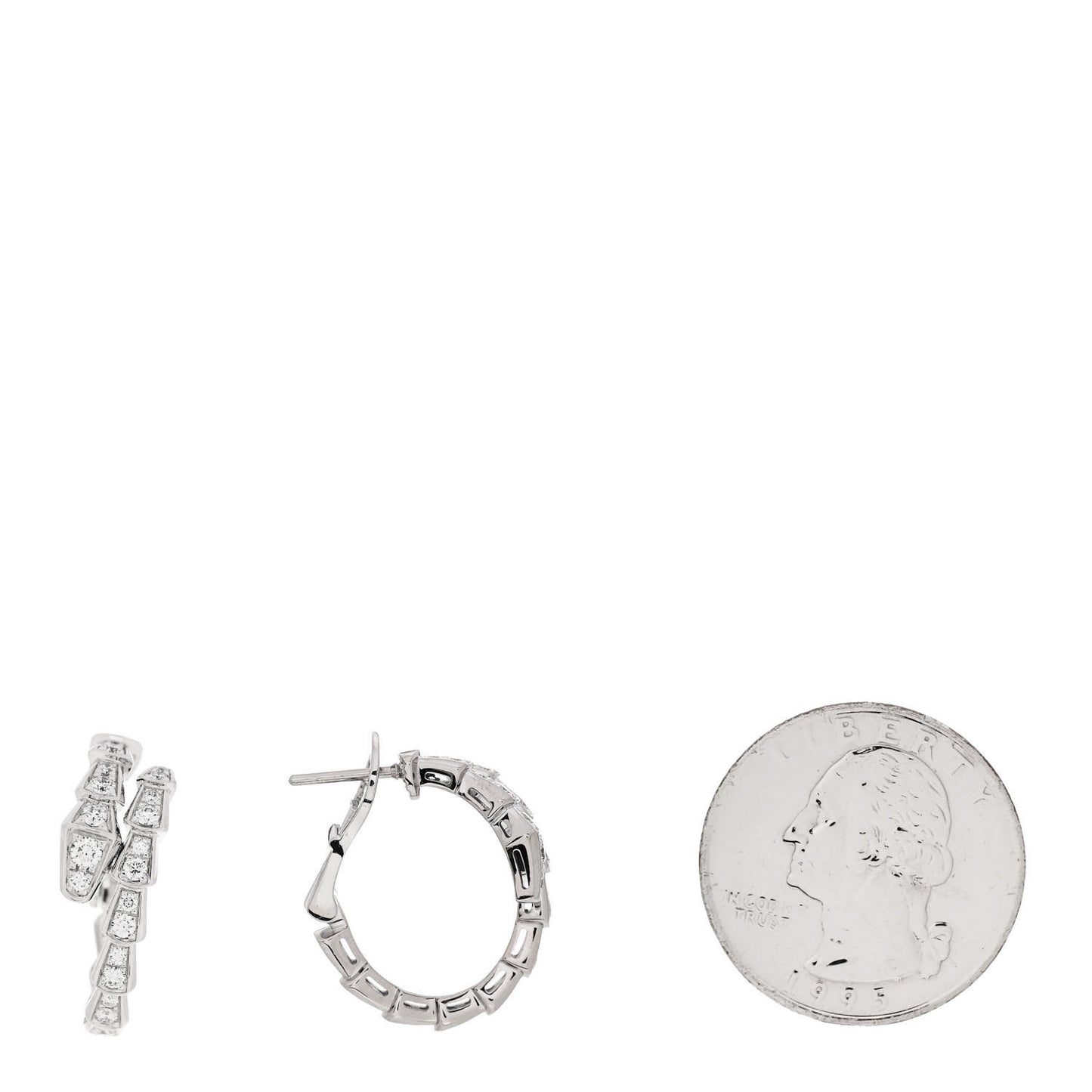 18K White Gold Diamond Serpenti Viper Hoop Pave Earrings