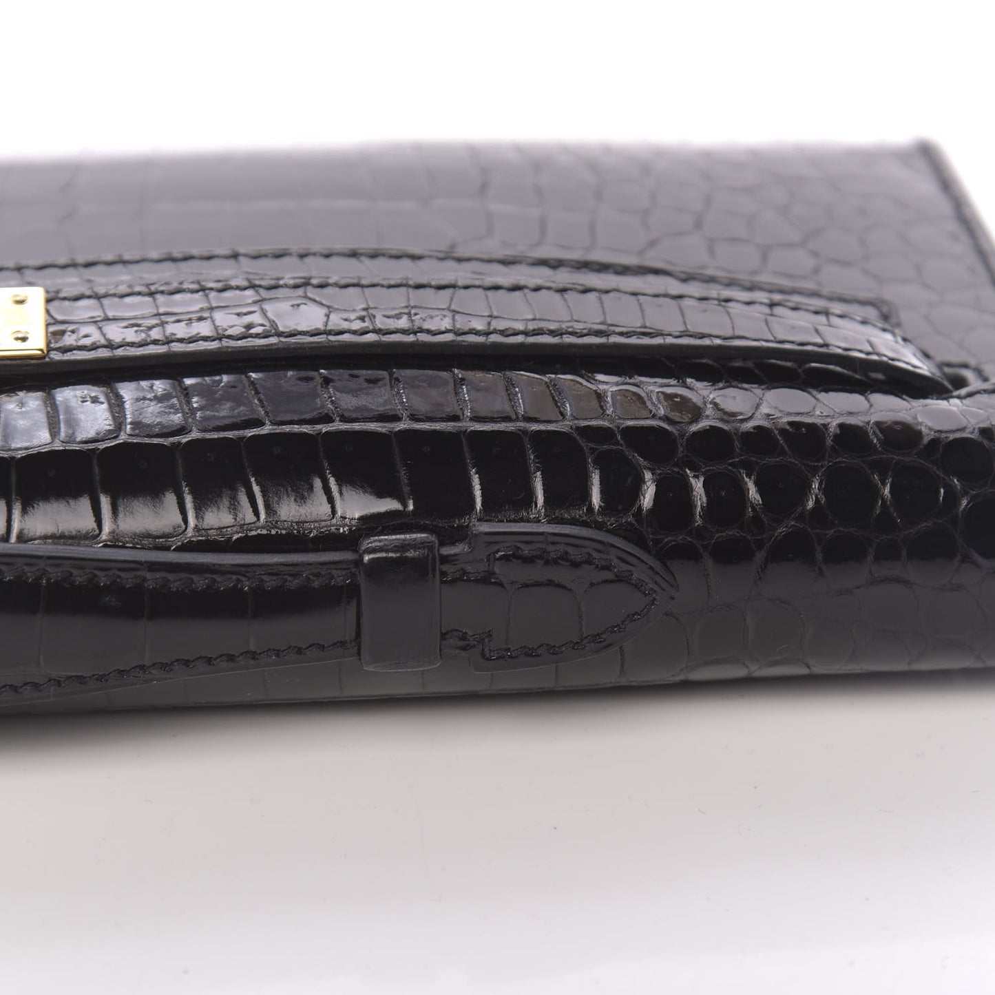 Shiny Porosus Crocodile Kelly Cut Pochette Black