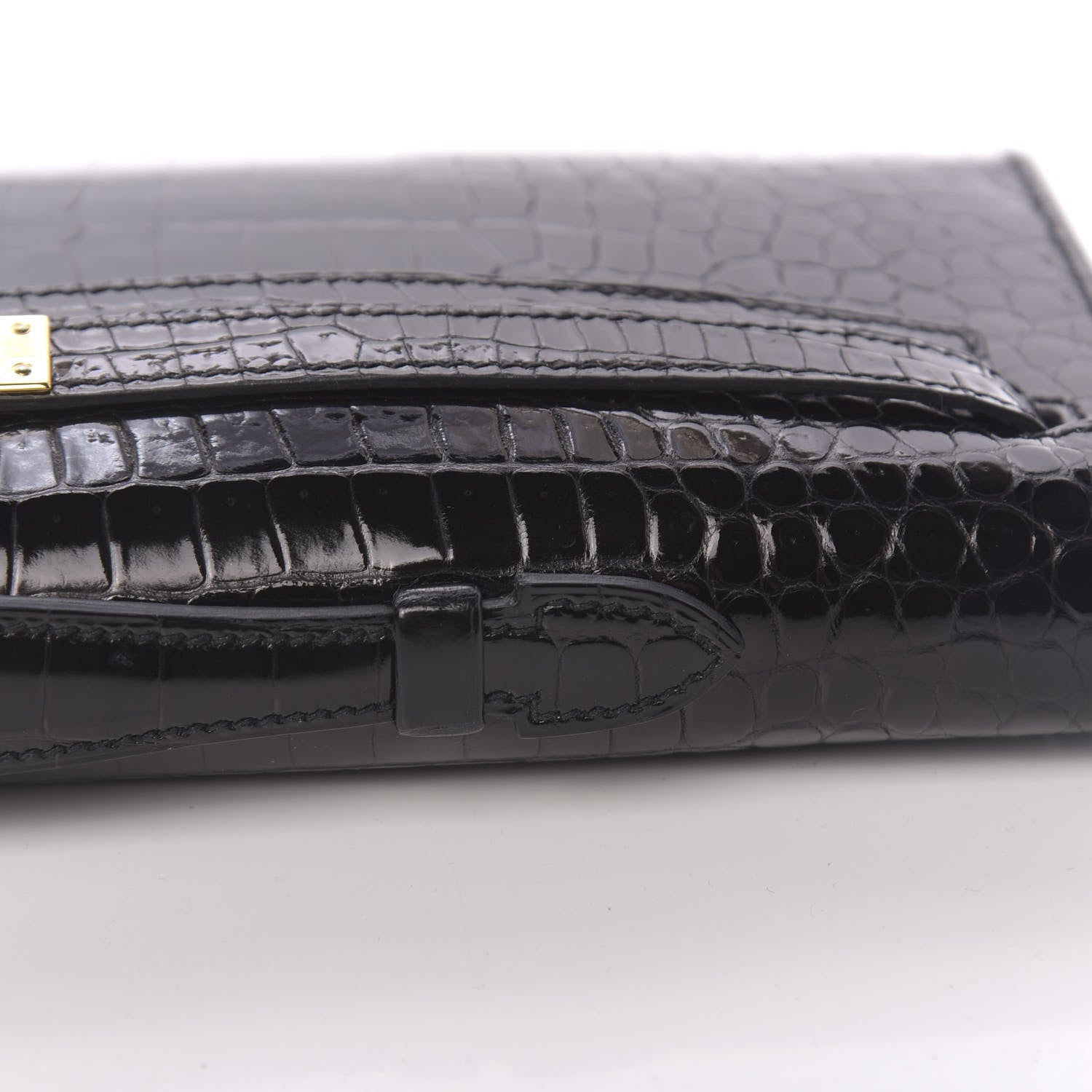 Hermes Shiny Porosus Crocodile Kelly Cut Pochette Black 16 of 31