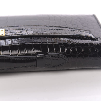Hermes Shiny Porosus Crocodile Kelly Cut Pochette Black 16 of 31