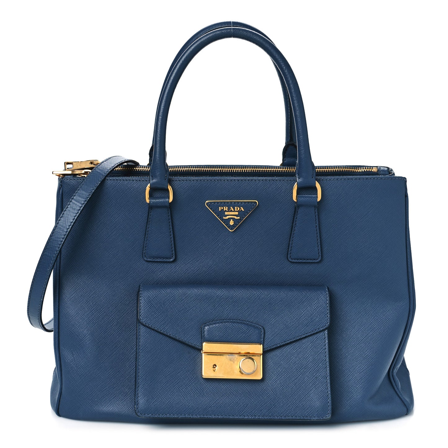 Saffiano Lux Galleria Front Pocket Tote Bluette