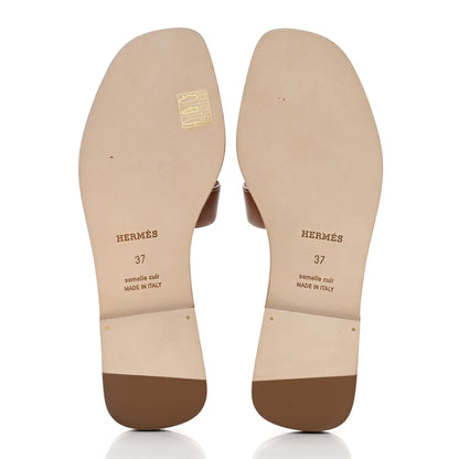 Hermes Box Calfskin Oran Sandals 37 Gold 5 of 9