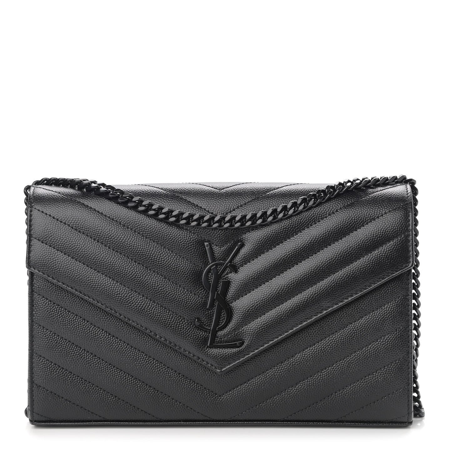 Grain De Poudre Matelasse Chevron Monogram Chain Wallet Black