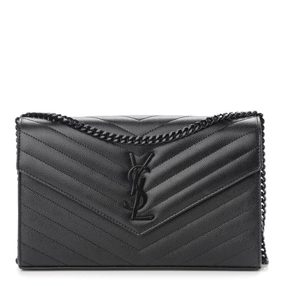Saint Laurent Grain De Poudre Matelasse Chevron Monogram Chain Wallet Black 1 of 13