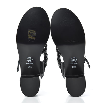 Chanel Calfskin Chain Sandals 38.5 Black 5 of 9