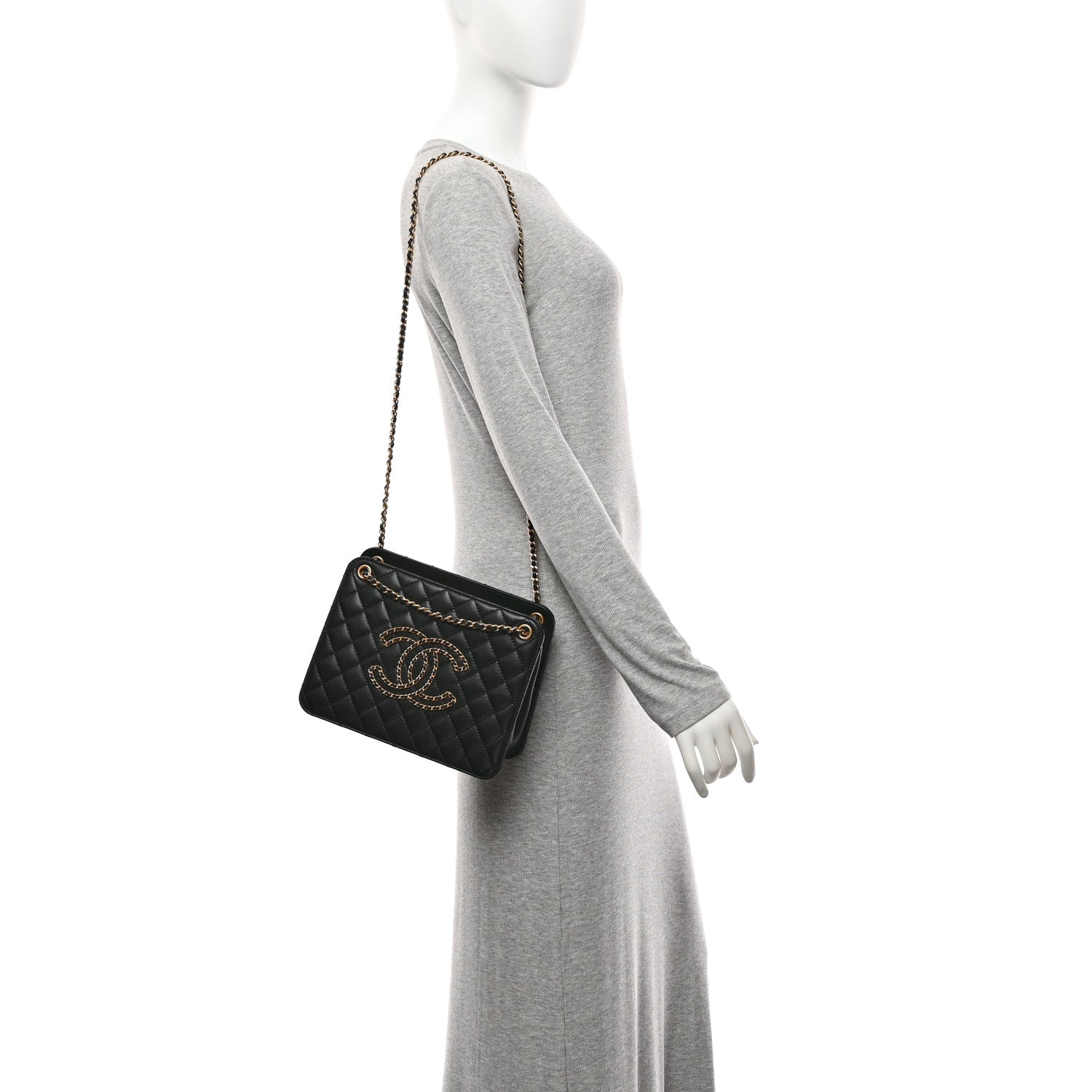 Chanel Calfskin Quilted CC Chain Accordion Tote Black 2 of 11