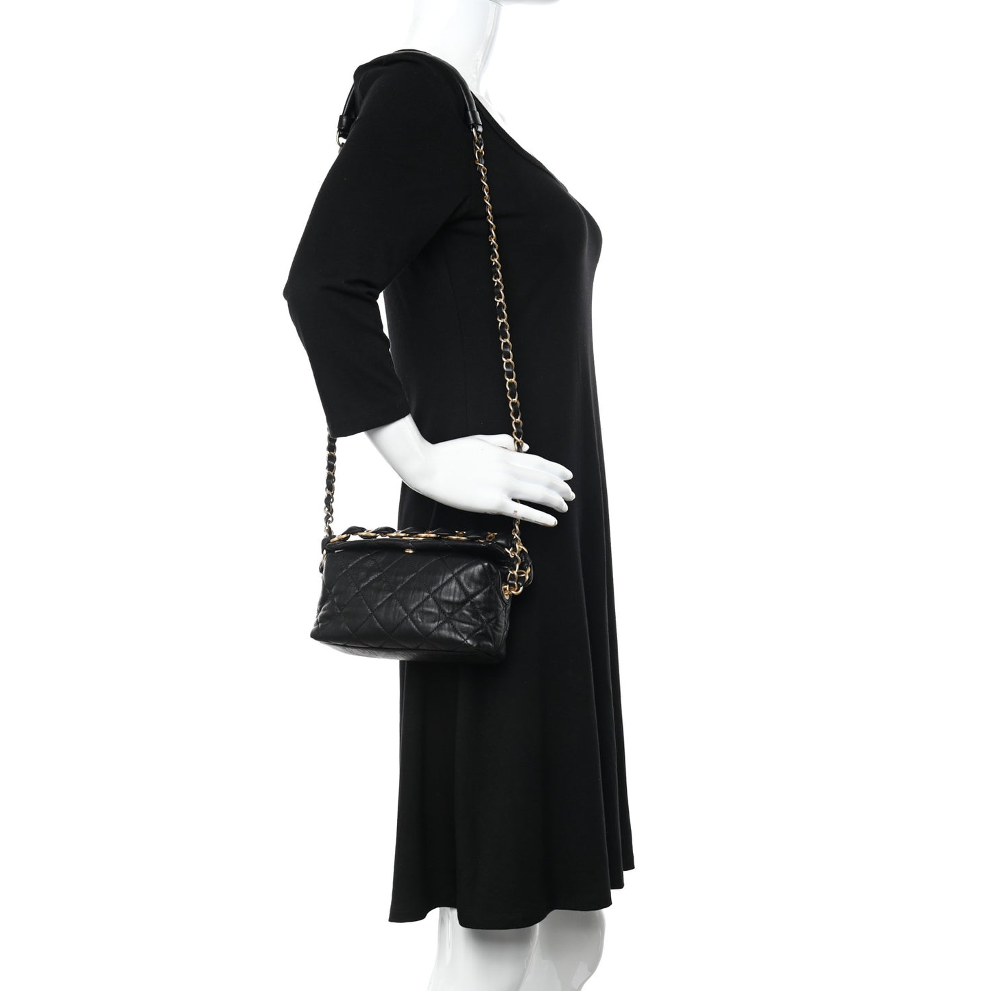 Crumpled Lambskin Quilted Small CC Links Shoulder Bag Black