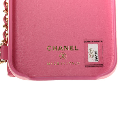 Chanel Lambskin Quilted Pearl Crush iPhone XII Pro Holder With Chain Pink 5 of 6